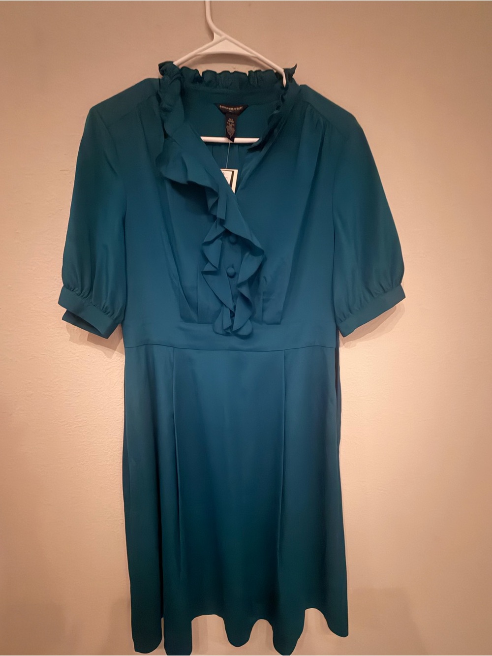 Banana Republic Teal Ruffle-Front Midi Dress